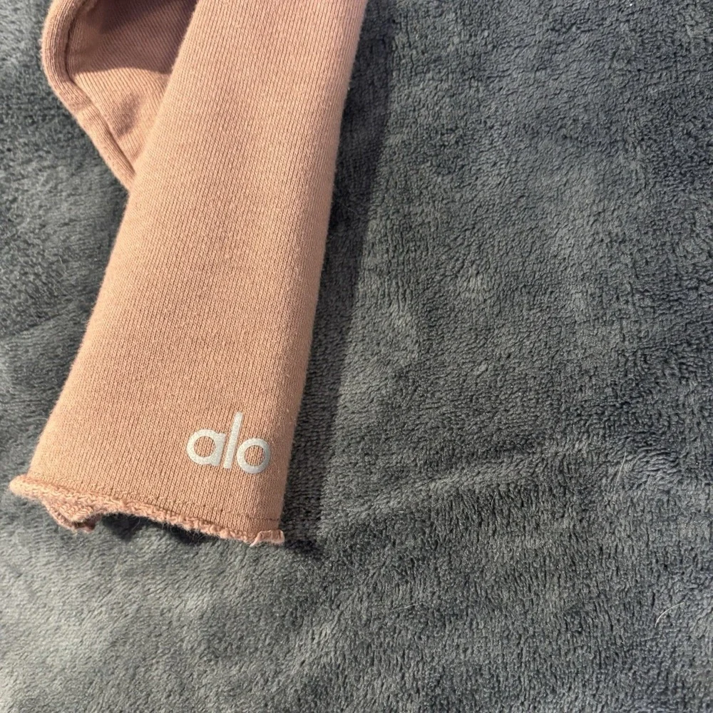 Alo Yoga Cropped Hooded Sweatshirt Womens Small Hoodie Dusty Mauve Raw Hem